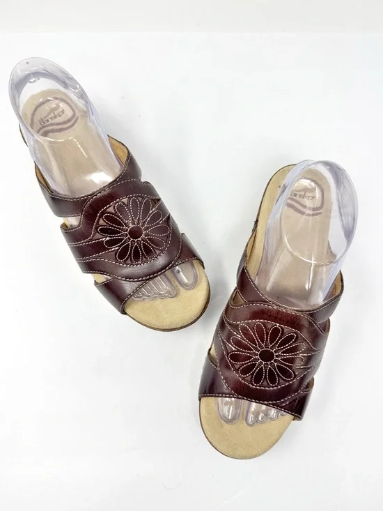 Dansko Suzy Leather Slip On Comfort Sandals Open Toe Brown Size 39 - Picture 2 of 7